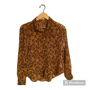 LEI Leopard Sheer Long Sleeve Button Up Women’s Size Medium